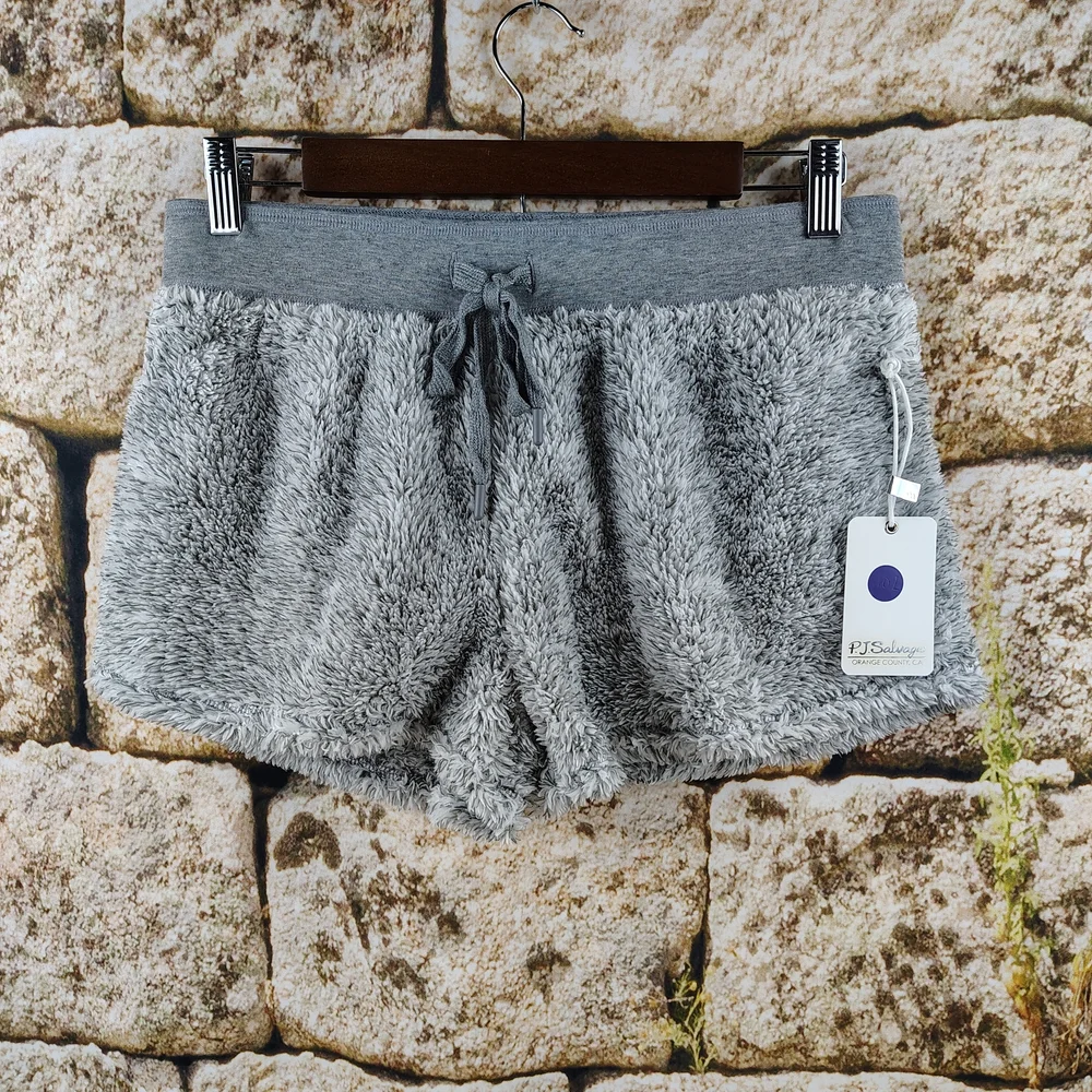 PJ Salvage Heather Gray Faux Fur Shorts Size Small - Picture 1 of 9